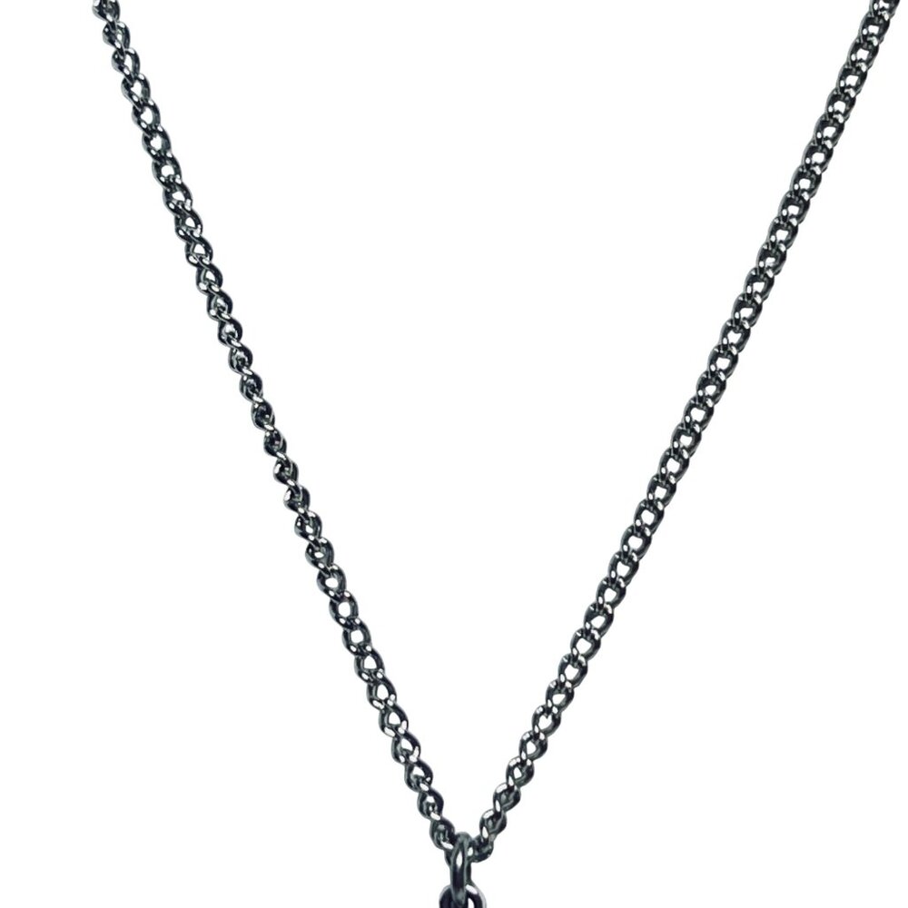 Silver Tone Curb Chain Necklace With Faux Turquoise Cross Pendant (5683) - Picture 4 of 8